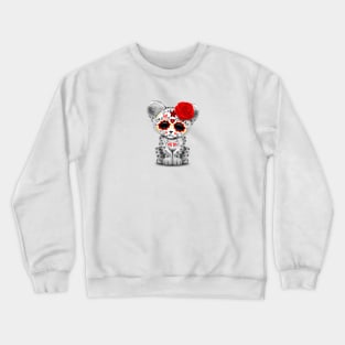 Red Day of the Dead Sugar Skull Snow Leopard Cub Crewneck Sweatshirt